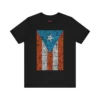 Tshirt negro con los nombres de los salseros boricuas y orquestas de salsa de Puerto Rico conformando la bandera de Puerto Rico.