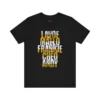 Tshirt negro con texto blanco y amarillo con los nombres de los grandes de la salsa: Lavoe, Maelo, Frankie, Cheo, Andy.